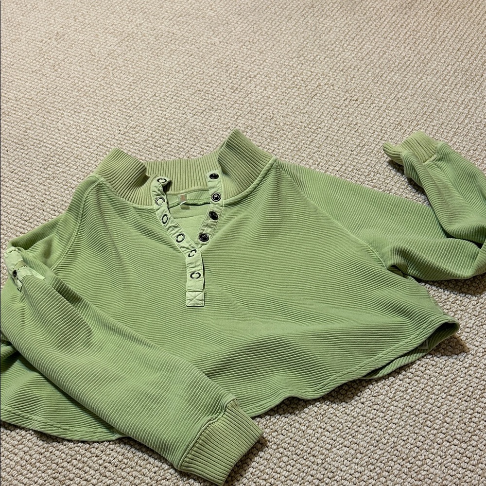 Free People So Fly Henley Pullover XS  Crop Lime Green
